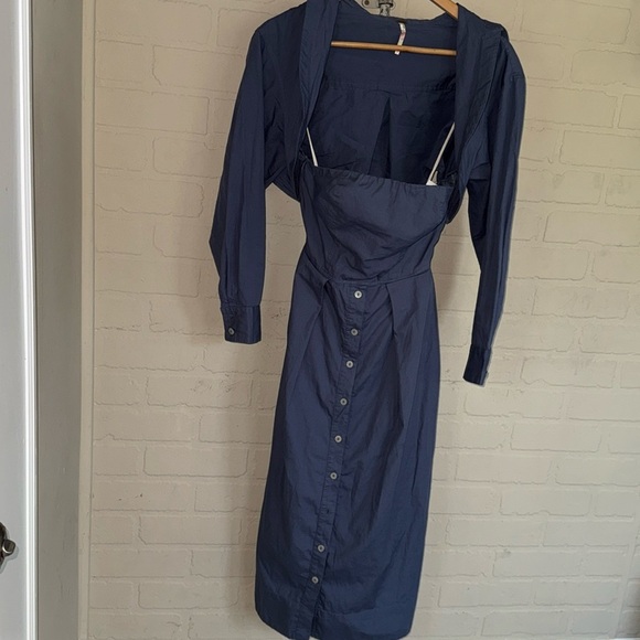 Free People dress Isley Midi attached shrug XS blue purple long sleeve - Picture 2 of 11